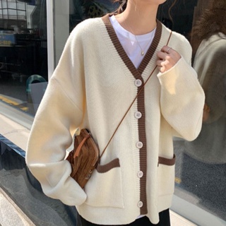 ♫日韓日常女裝v領復古慵懶寬鬆針織小外套毛衣