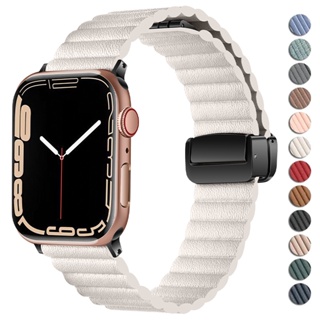 皮革錶帶磁扣手鍊兼容 Apple watch 系列 9 8 7 6 5 4 se 3 i watch ultra 2 4