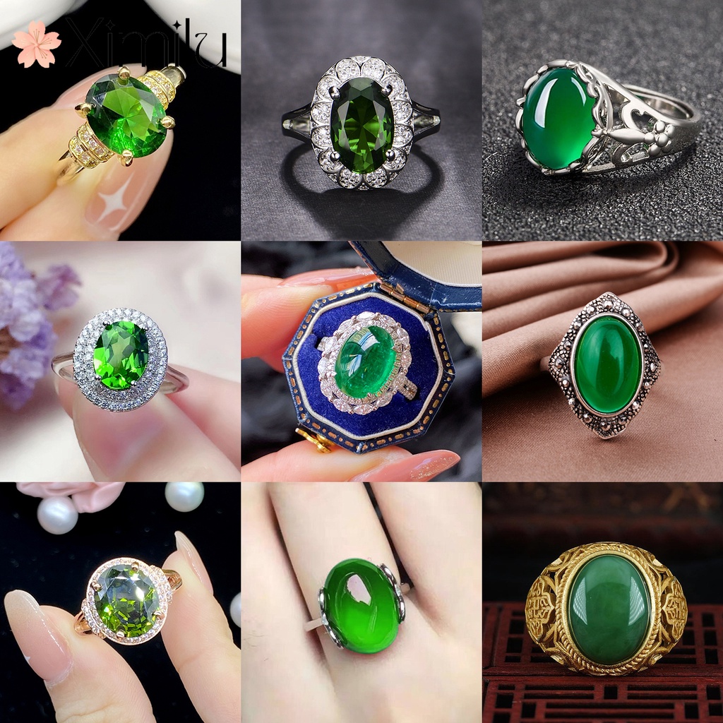 ⭐ 原創多款式綠玉髓水晶系列復古氣質玫瑰金戒指女寶石飾品