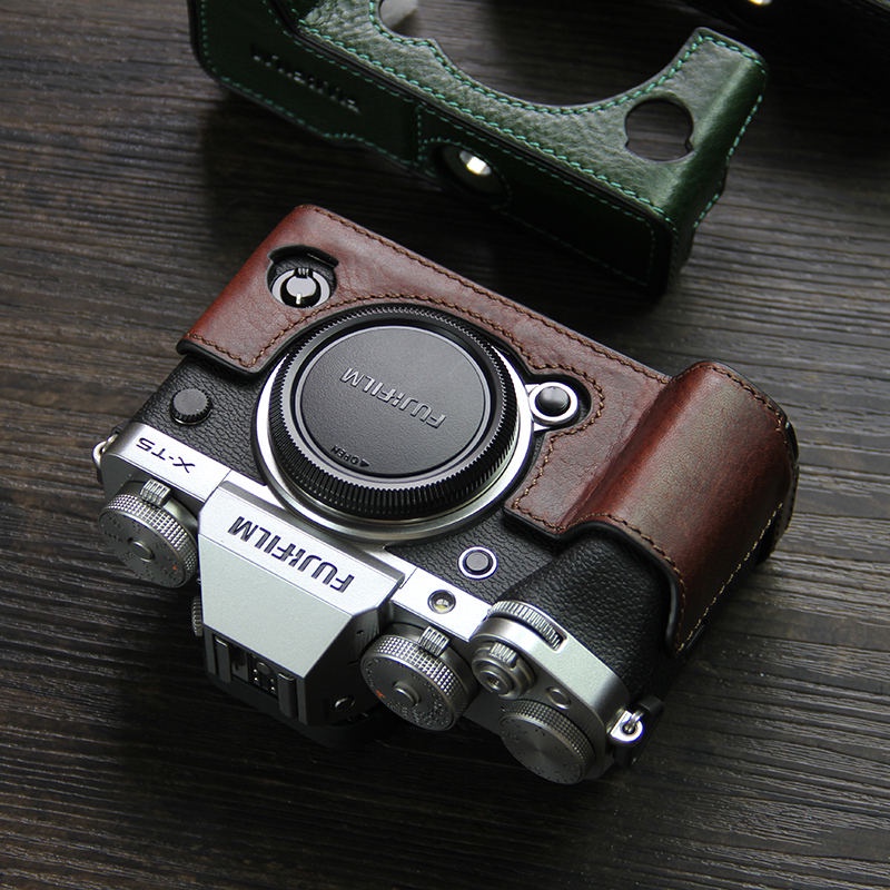 適用富士X-T5相機組Fujifilm xt4半組牛皮底座xt3T2皮套XT5相機包