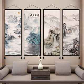 新中式水墨山水布藝掛畫輕奢玄關客廳牆面裝飾書房臥室背景布掛布 8MHH