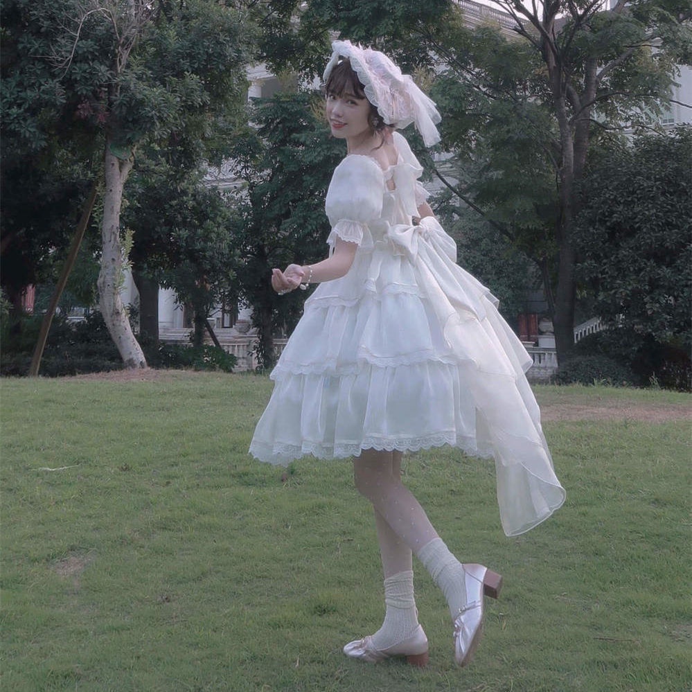 【全款】蘿莉塔洋裝op花嫁方領優雅泡泡袖裙子