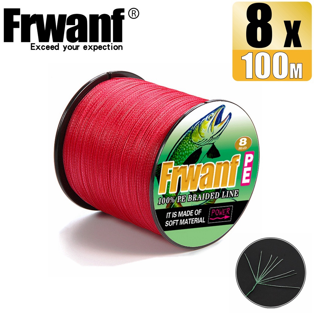 Frwanf 100M 8 股 6-300lb 紅色編織釣魚線編織 x8 PE 線釣魚線紗線釣魚線紗線釣魚線釣魚