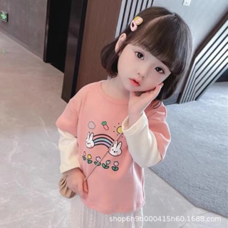 女童純棉長袖T恤可愛洋氣上衣兒童寬鬆休閒韓版打底衫