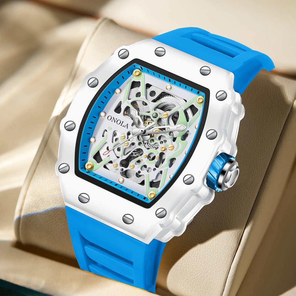 【現貨】ONOLA 3829W 時尚 潮流 立體鏤空設計  2023年新款 全自動 機械手錶 男士 矽膠錶帶 休閒 運動