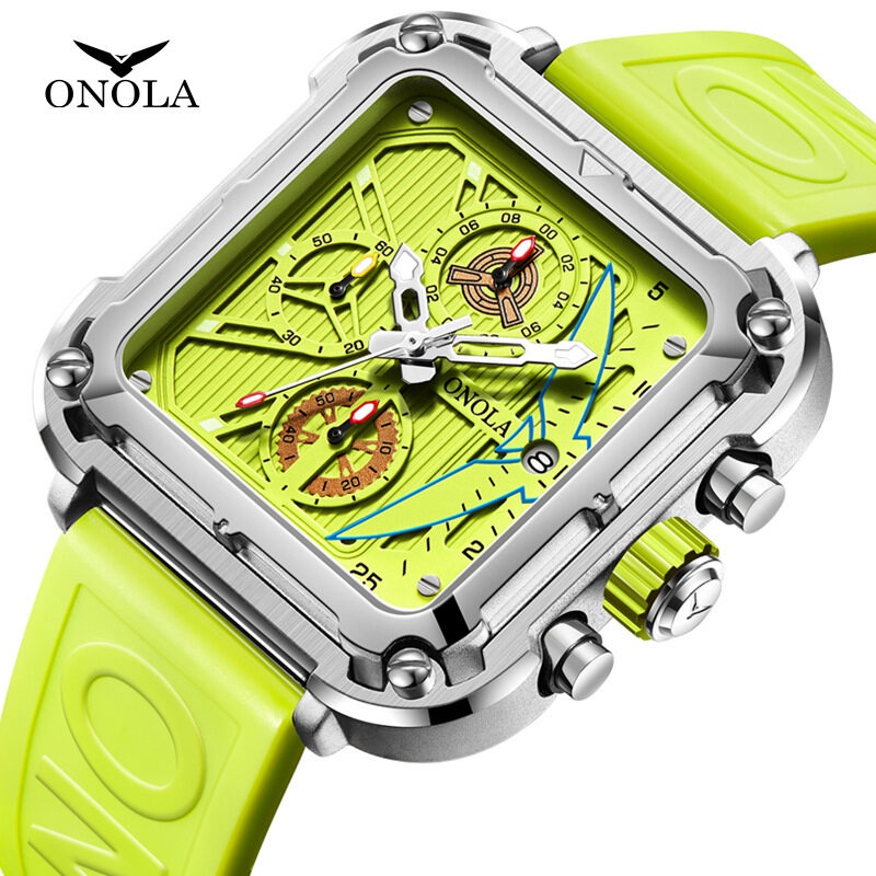 Onola ON6831男士手錶獨特方形手錶男士多功能石英防水膠帶手錶