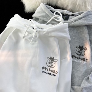【魚鱗8515】Y81469日系復古貓咪印花情侶連帽衛衣女小眾外套ins