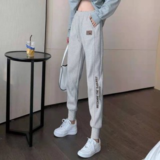 褲子女冬季加絨加厚白色休閑運動束腳褲學生韓版寬松顯瘦外穿衛褲女長褲休閒長褲秋冬長褲