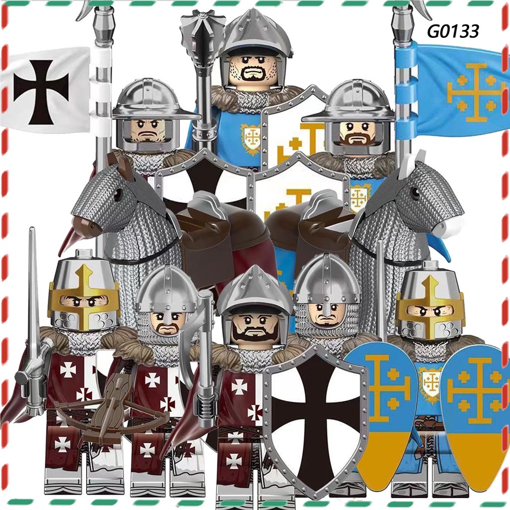 兒童益智玩具中世紀十字軍重型聖騎士益智玩具拼裝小人仔模型公仔