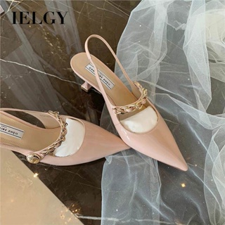 Ielgy 新款韓式尖頭包頭鏈條裝飾一腳蹬高跟鞋女細高跟鞋