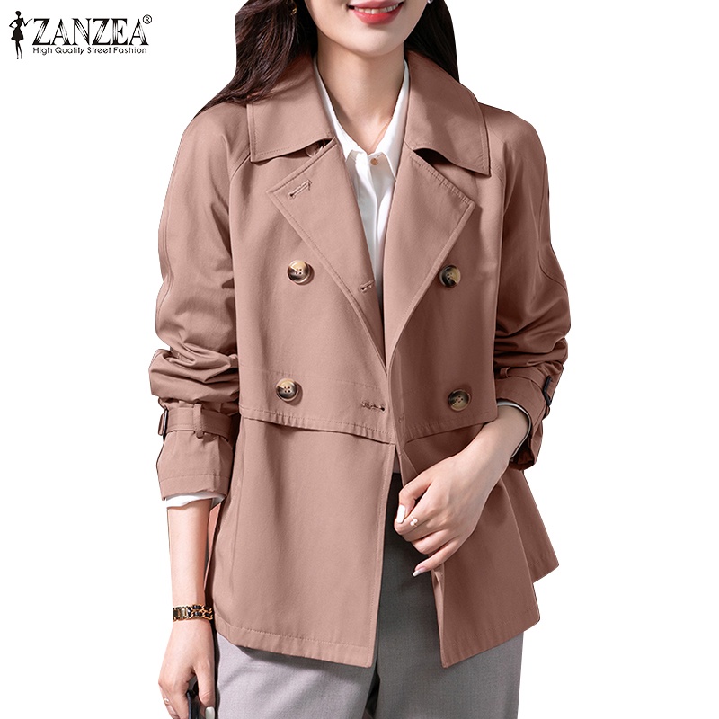 Zanzea 女式韓版休閒長袖雙排扣風衣