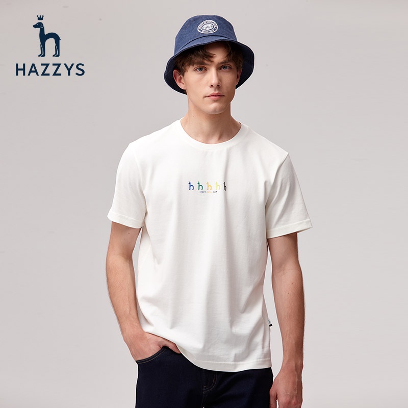哈吉斯hazzys夏季新款男士短袖套頭T恤衫韓版寬鬆休閒男T潮流上衣0109