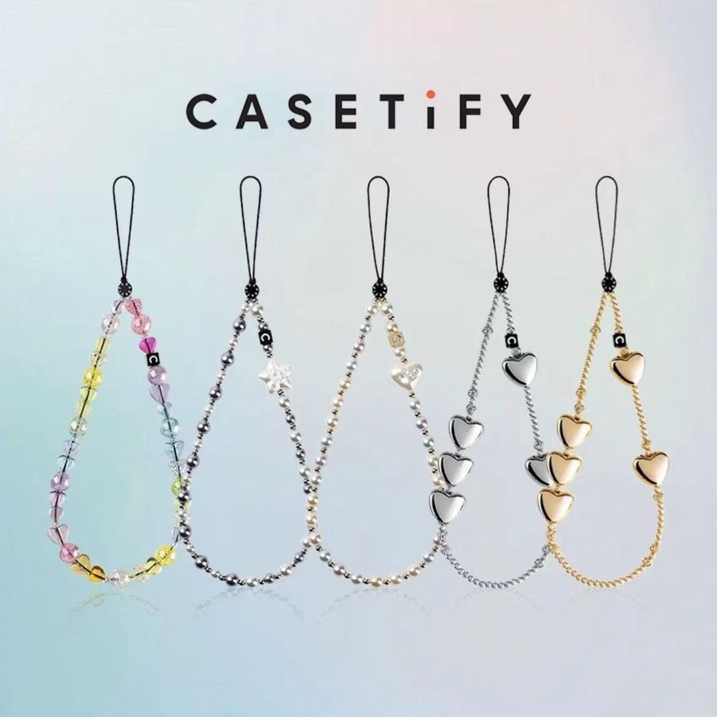 【手機掛繩】Casetify 同款愛心珍珠水晶手機吊飾便攜手機鏈掛繩創意防丟ccd相機挂件掛飾