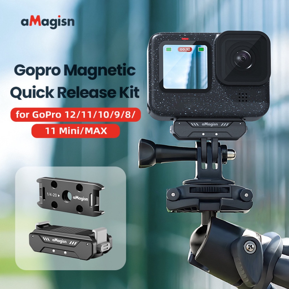 Amagisn 適用於 GoPro12 金屬磁性快速釋放套件 New Hero 運動相機配件 11/10