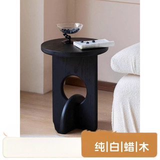 免運 圓桌餐桌化妝桌工作桌電腦桌ins小圓桌侘寂風實木碳化黑色圓形邊幾陽臺迷你小戶型茶幾現代簡約沙發邊桌