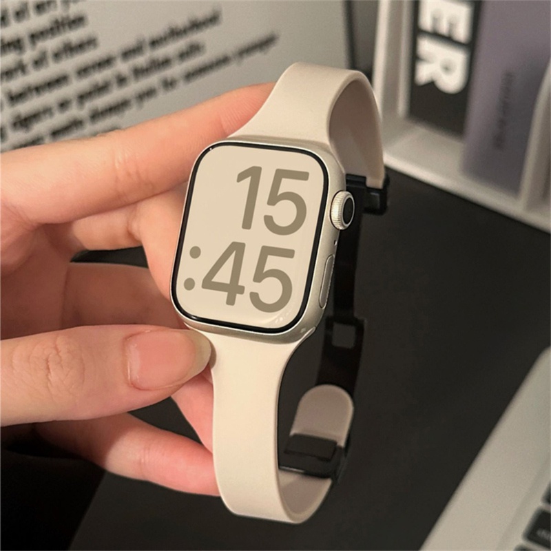 現貨 Apple Watch 超薄矽膠錶帶 小蠻腰磁吸扣錶帶 女士腕帶 S9 S8 S7 41mm 45mm 49mm