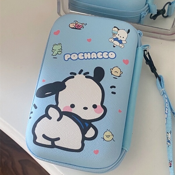 可愛的 Pochacco 拉鍊旅行收納袋電子配件盒 Powerbank USB 電纜磁盤保護袋袋硬幣盒