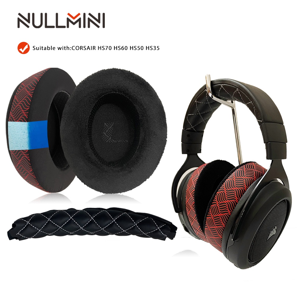 Nullmini 替換耳墊適用於 CORSAIR HS70 HS60 HS50 HS35 耳機冷卻凝膠耳墊罩套頭帶
