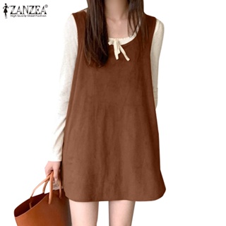 Zanzea 女式韓版時尚素色休閒無袖寬鬆連衣裙