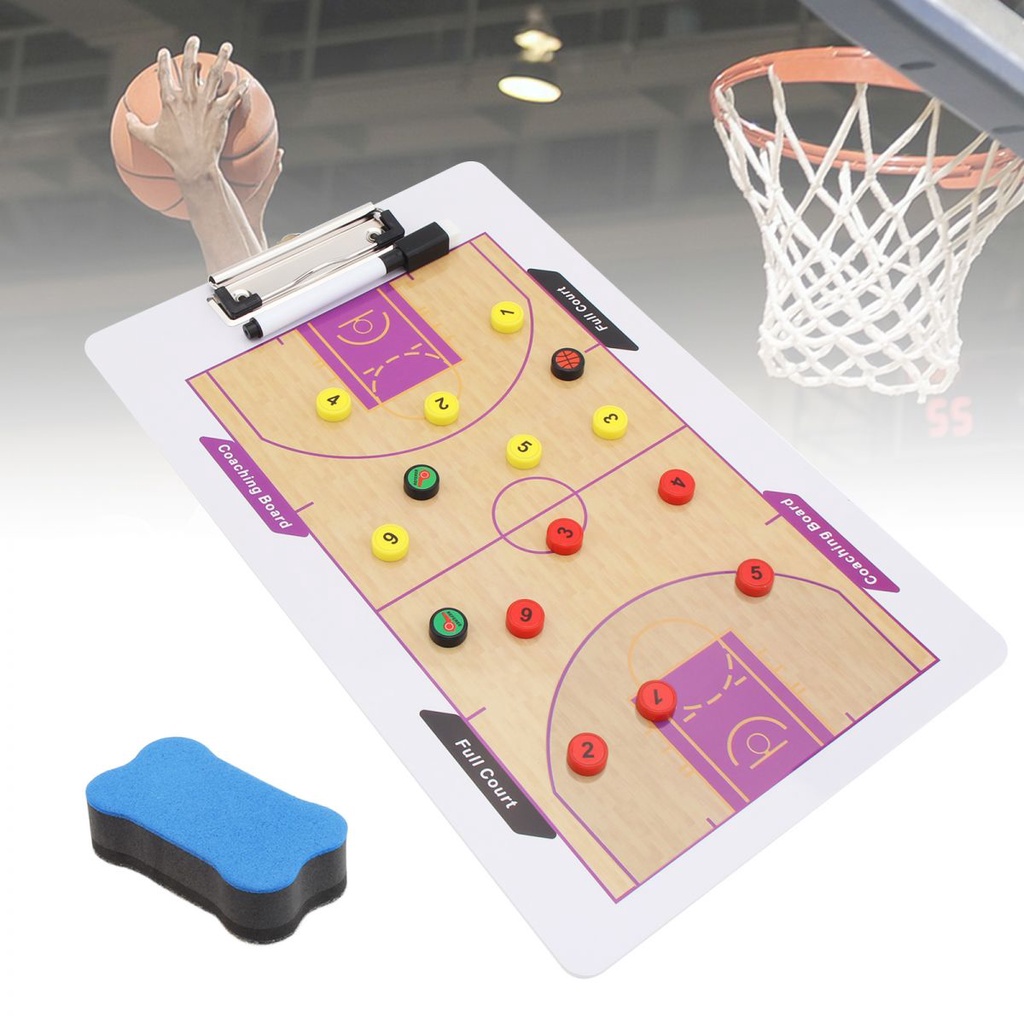 1 套磁性便攜式籃球板,帶乾擦、記號筆、13 個磁鐵按鈕、PVC 籃球教練記分本板