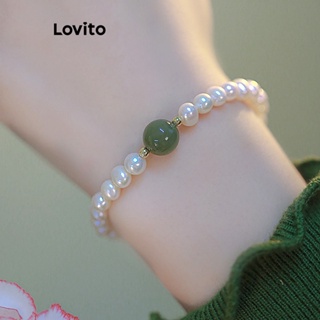 Lovito 優雅素色珍珠寶石新中式女手鍊 LFA13817