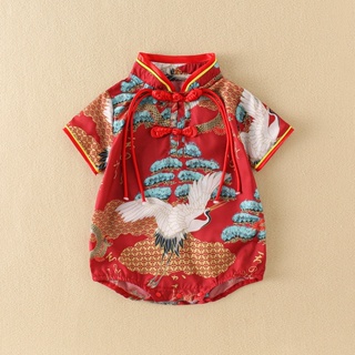 嬰兒夏季連身衣薄款中國風洋氣三角哈衣女寶寶復古風旗袍包屁衣夏