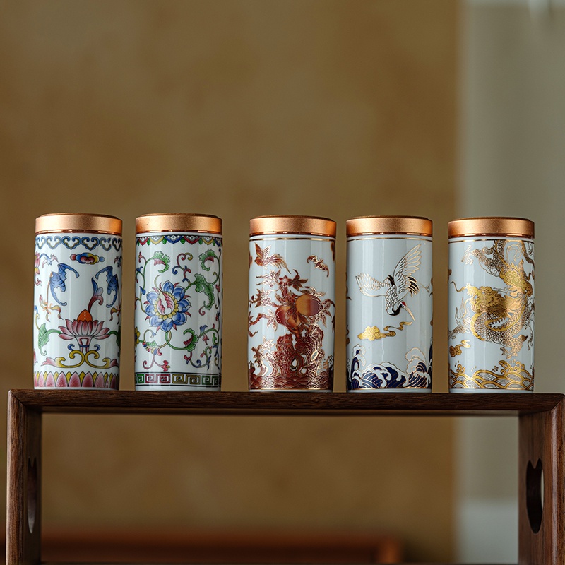 【客製化】【茶葉罐】 琺琅彩茶 葉罐 錫蓋 密封罐 家用 小號 茶倉 旅行 便攜 陶瓷 儲存罐