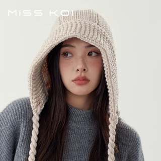MISSKOI【現貨】韓版抽繩甜美可愛保暖百搭小紅帽子女冬針織毛線護耳帽手工帽子潮