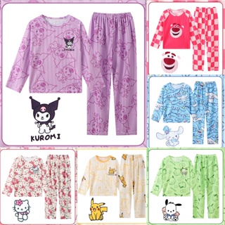 Kuromi 兒童睡衣和女孩 Lotso Cinnamoroll 動漫夏季 Hello Kitty 長袖睡衣套裝