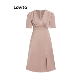Lovito 女款休閒素色拉鍊洋裝 L67AD111 (粉紅色)