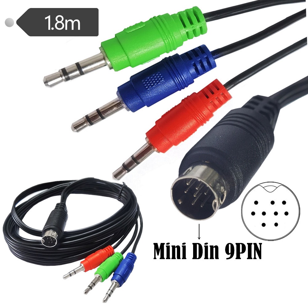 【批量可議價】迷你DIN 9P連接線MINI DIN 9pi轉3*DC3.5mm 紅綠藍音頻線mini din