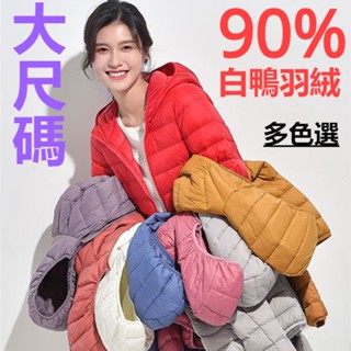 韓國羽絨外套女款 白鴨絨 輕量薄款羽絨外套女 立領連帽羽絨外套 素色 輕羽絨服 防風衣 大碼冬天外套 保暖外套 防風外套