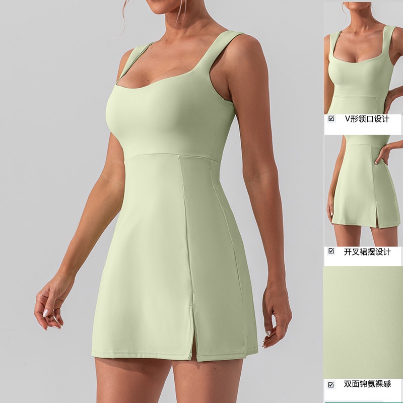lululemon新款性感吊帶素色瑜伽網球裙輕薄透氣戶外高爾夫運動洋裝女
