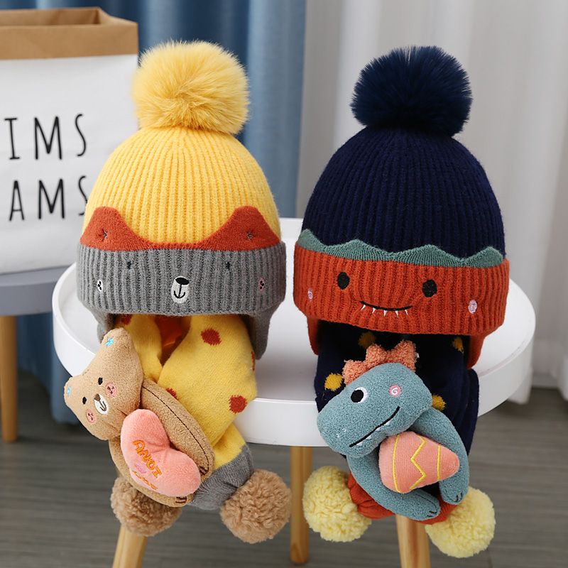 兒童冬天帽子可愛嬰兒毛線帽子圍巾套裝保暖男女童套頭帽寶寶帽子