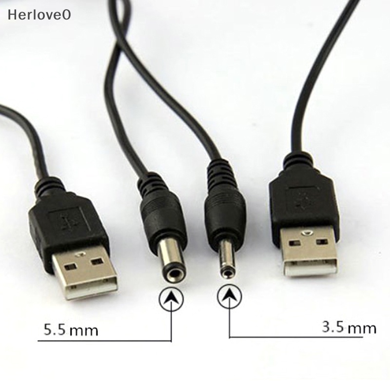 Herlove USB 端口轉 2.5 3.5 4.0 5.5mm 5V DC 筒形插孔電源線連接器黑色 TW