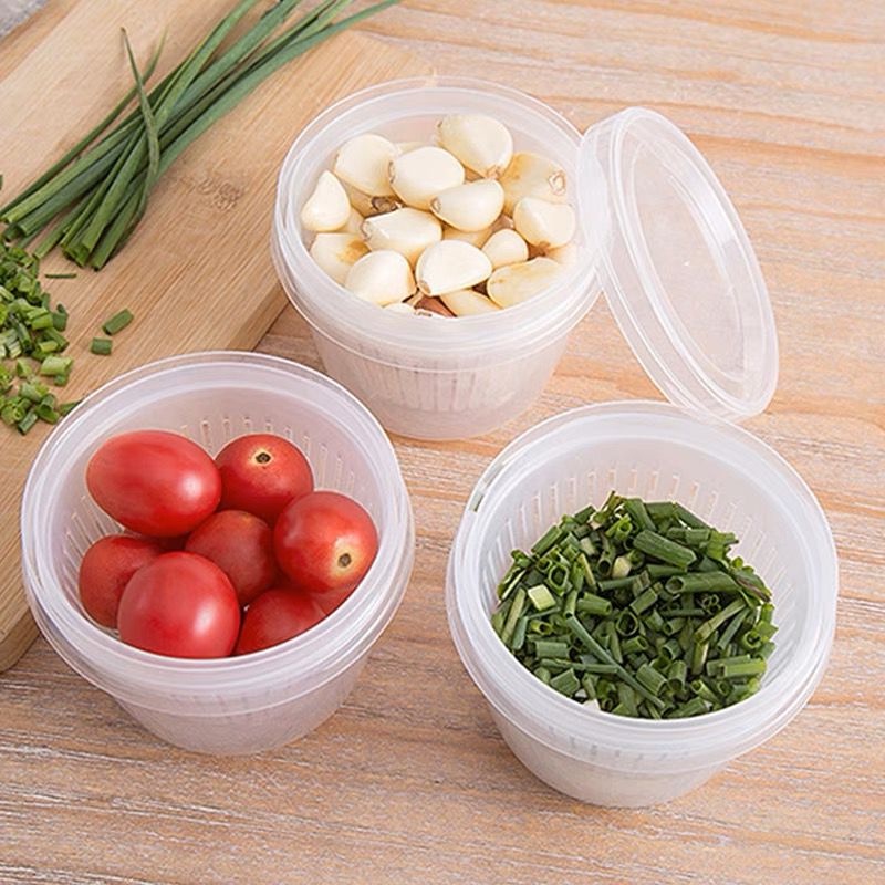 Tmj 儲物盒水果辣椒洋蔥蔬菜過濾器容器多功能蓋蔬菜調味料儲存冰箱洋蔥排水管