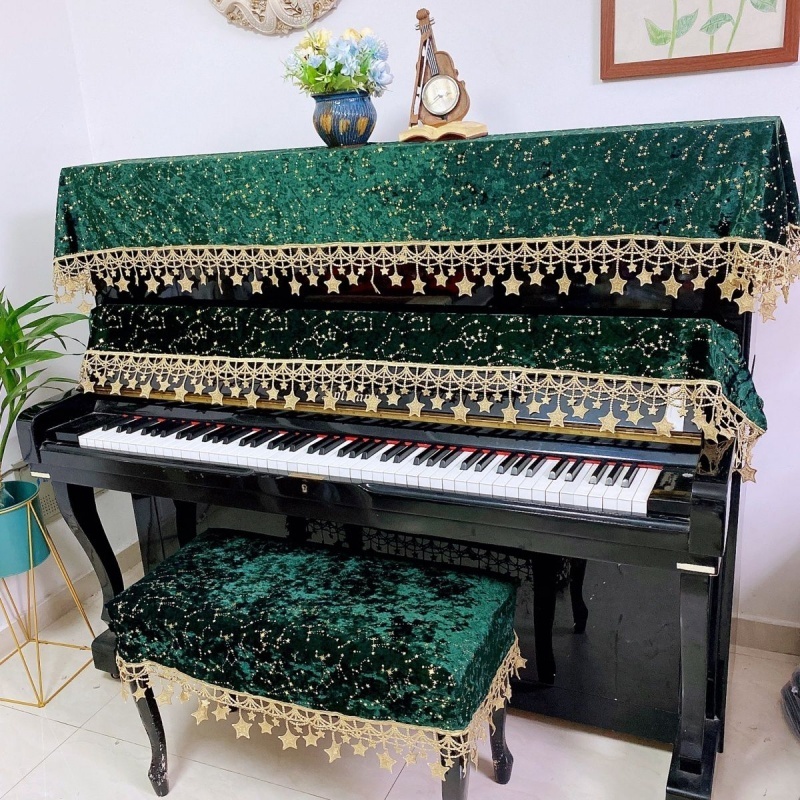 歐式鋼琴罩三件套 琴披頂披 簡約防塵琴簾 通用半罩 鍵盤罩 琴凳罩 裝飾防塵佈套