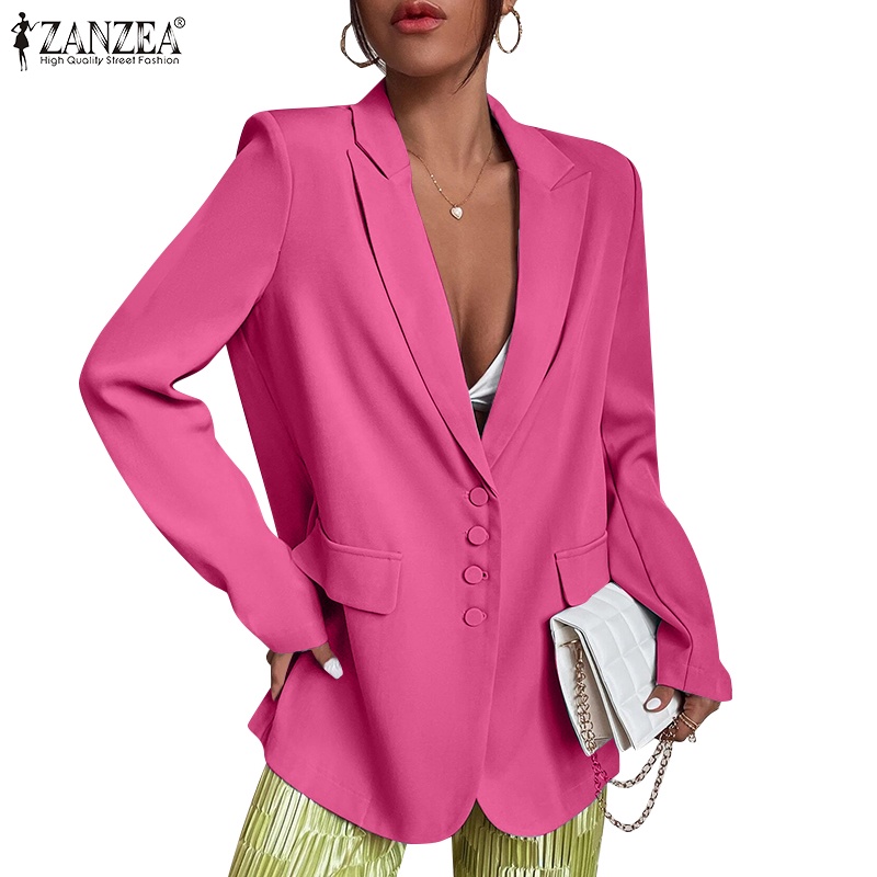 Zanzea Celmia 女式時尚翻領長袖緞面鈕扣寬鬆西裝外套