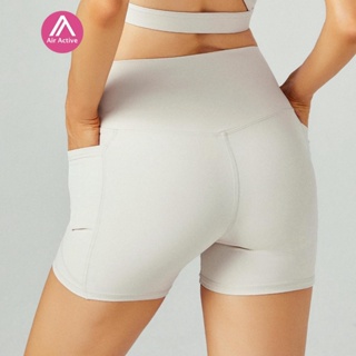 Air Active 夏季冰絲裸感運動短褲速乾緊身瑜伽褲口袋透氣騎行跑步健身短褲
