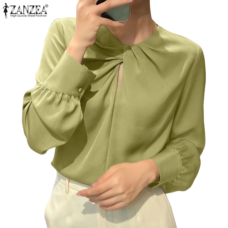 Zanzea 女式韓版時尚緞面前扭後領開叉長袖襯衫