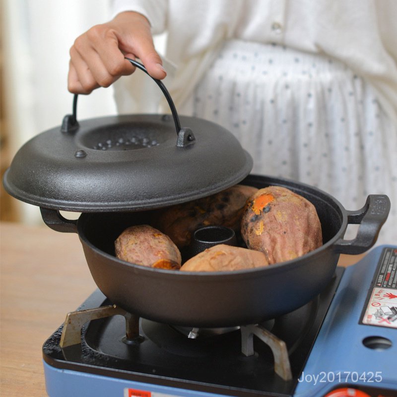 加厚鑄鐵紅薯鍋家用烤地瓜鍋土豆玉米機生鐵烤鍋烤紅薯神器燒烤鍋