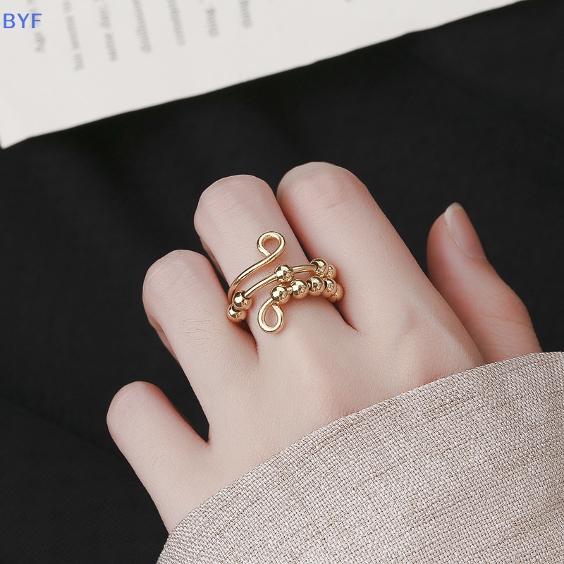 [BYF] 波西米亞小珠子焦慮戒指可自由旋轉抗壓指尖陀螺戒指女士女孩時尚派對首飾禮物