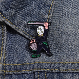 Jason Voorhees 恐怖電影琺瑯胸針殺手卡通背包徽章服裝配飾送給朋友的禮物首飾
