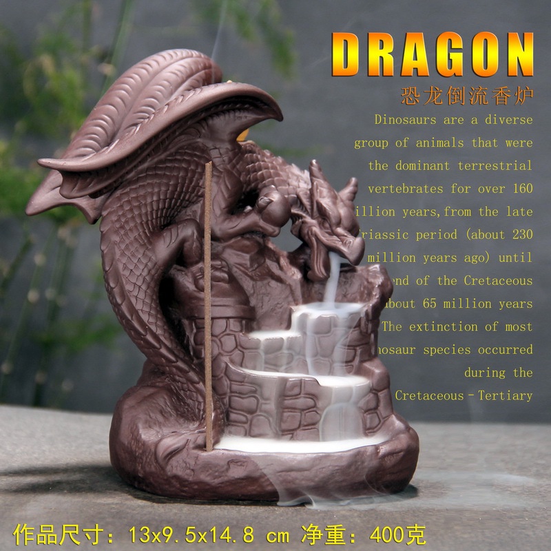 酷奇陶瓷創意居家室內擺件dragon大恐龍城堡口中吐霧線香倒流香爐 恐龍1號