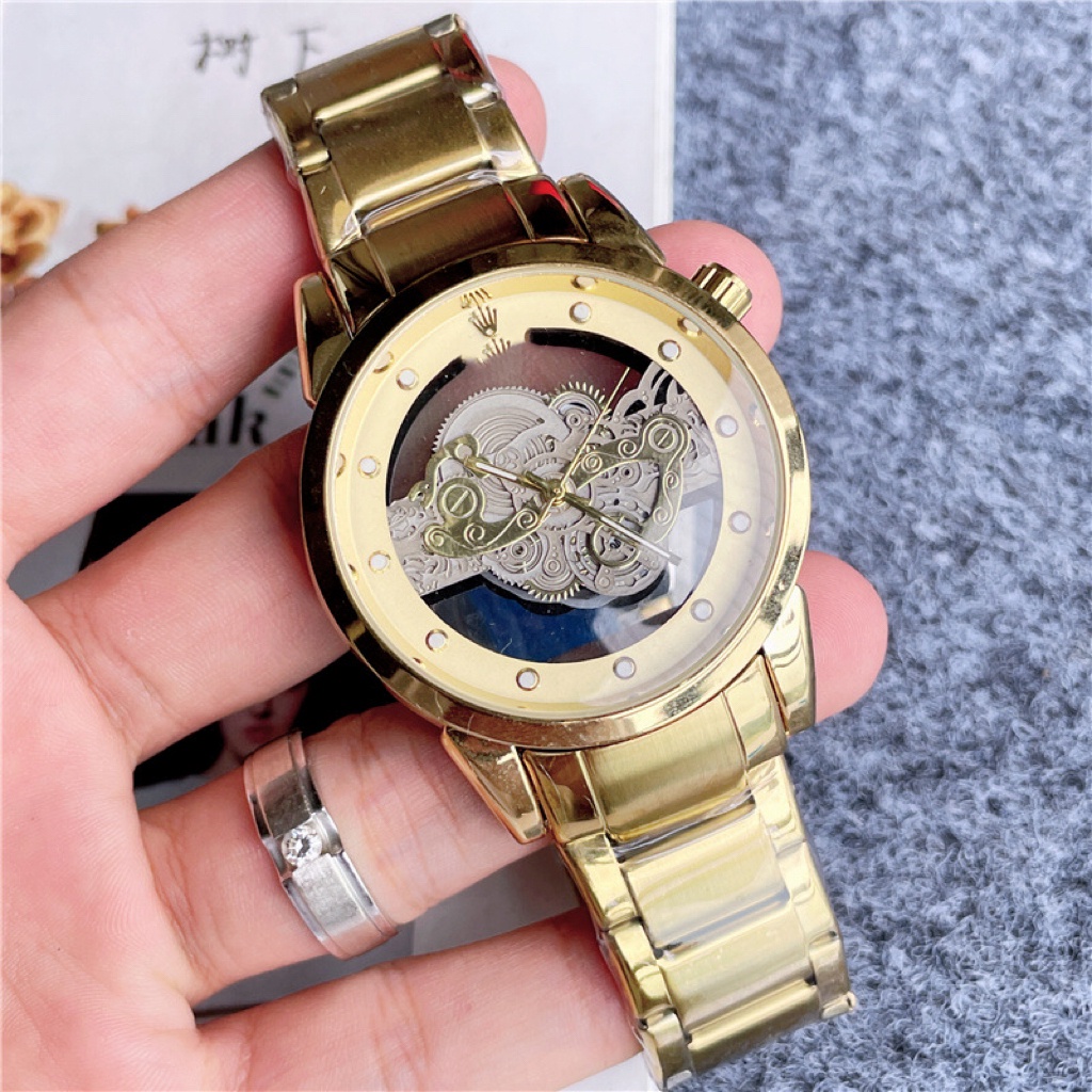 時尚手錶 勞力士RLX男士商務鏤空全自動手錶 時尚仿機械錶設計鋼帶石英錶 錶盤直徑43.9mm KJ2F