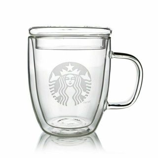 375ml / 475ml 星巴克杯子 啡杯 加厚雙層杯耐熱玻璃咖啡 拿鐵茶杯帶蓋隔熱帶把水杯 馬克杯 情侶杯 啤酒杯咖