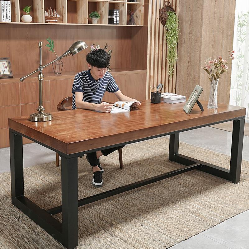 北歐辦公桌簡約實木書桌工業風家用電腦台式桌寫字桌子工作電腦桌