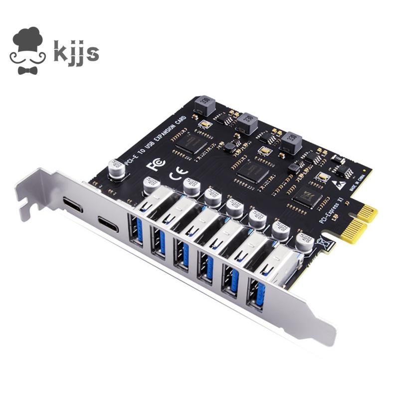 Usb 3.2 和 Type C PCI-E 擴展卡 PCIE 轉 USB 控制器 6 端口 + 2 端口 USB-C