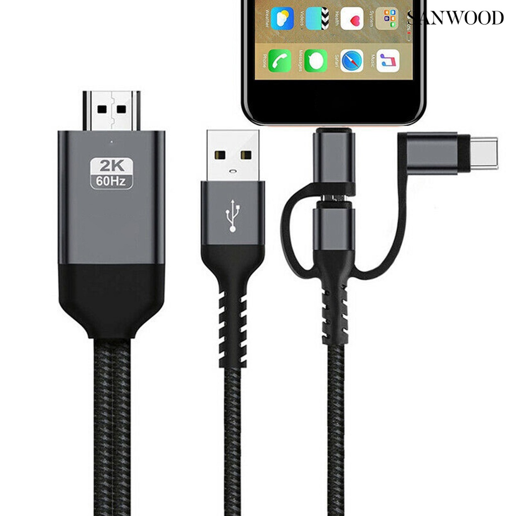 【3C配件】2米長 手機Micro USB Type-c 蘋果8pin 三合一轉HDMI HDTV AV適配器1080P