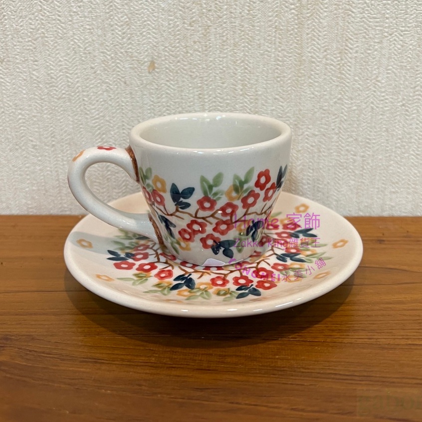[HOME] 波蘭陶濃縮咖啡杯 濃縮杯 Espresso 單杯+單盤 歐式鄉村小碎花 小紅花 杯盤組 小咖啡杯